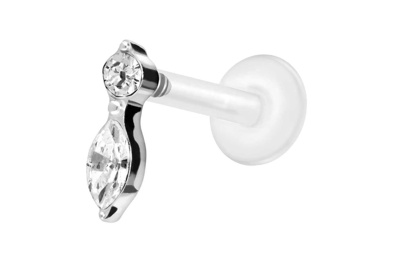 PTFE Labret Piercing mit Innengewinde + Titan-Aufsatz KRISTALLBLATT